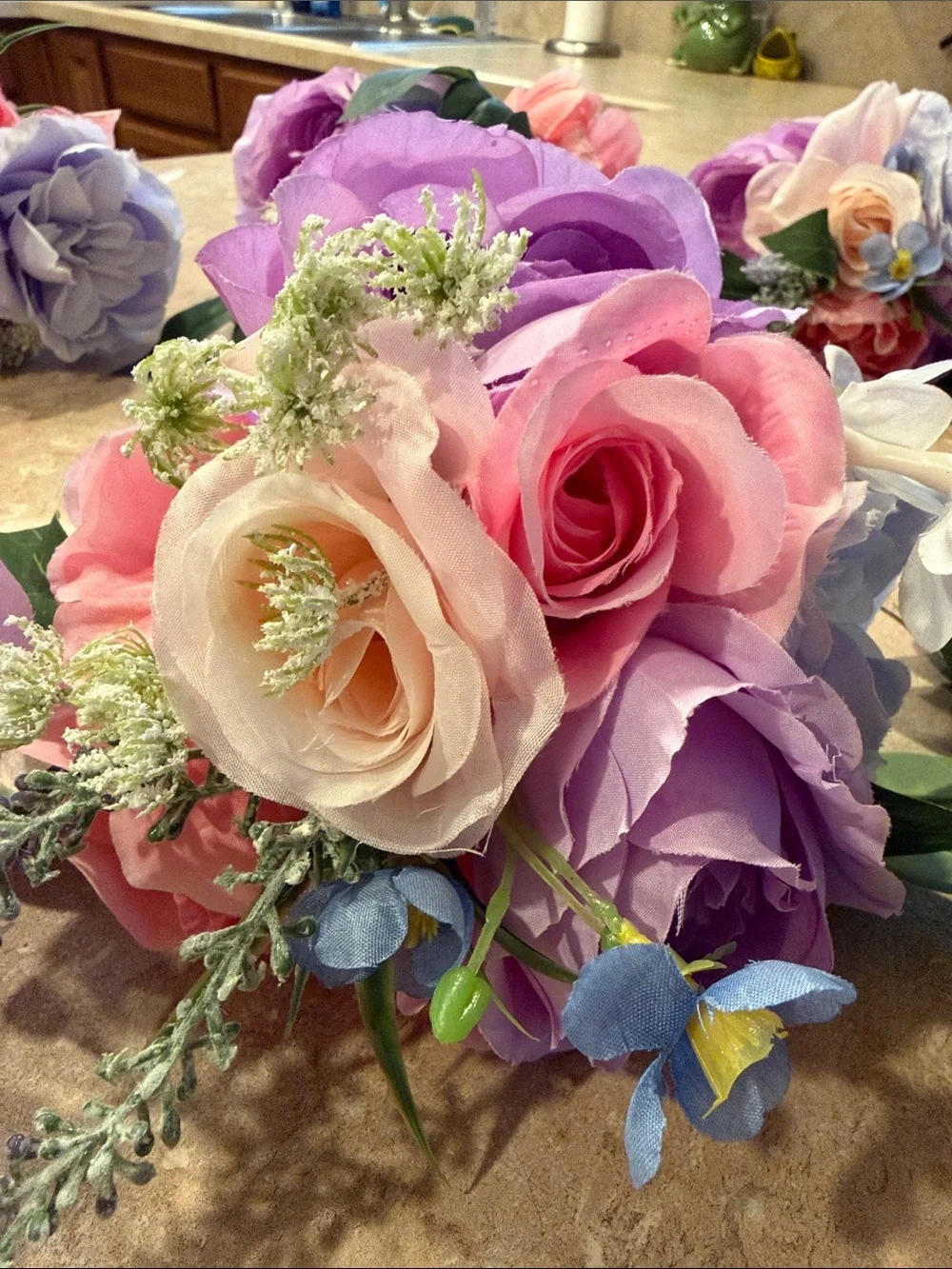 Peonies & Roses Floral Bouquets 8 Pc Set Flower Bouquets Lot Wedding New